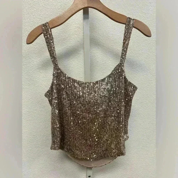 NWT By Anthropologie Cowl-Neck Sequin Camisole Party Tank Gold Size Small - Picture 6 of 13
